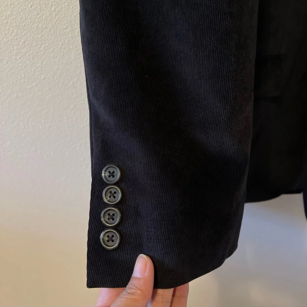 Chaps Fine Wale Corduroy Two Button Blazer Jacket Black Paisley Lining-44R